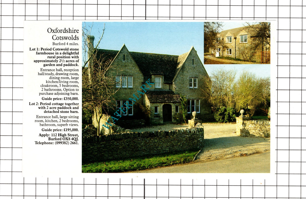 Burford Oxfordshire House Sale Advert - c.1990 Cutting / Print