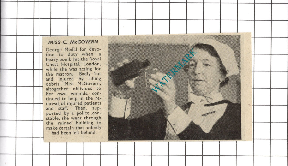 Miss C McGovern Royal Chest Hospital London WW2 - 1941 SMALL Clipping/ Print