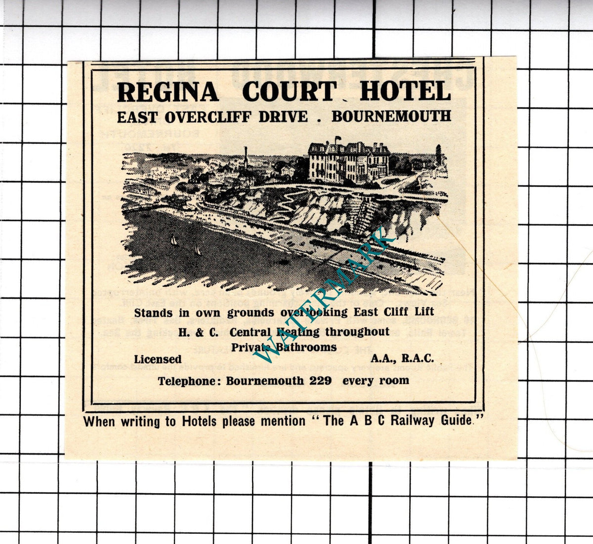 Regina Court Hotel Bournemouth Small Advert - 1958 Cutting / Print