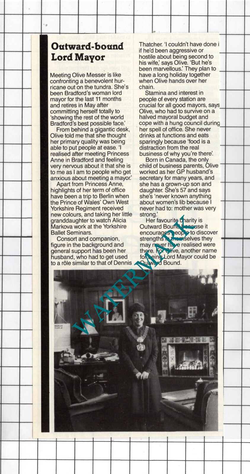 Olive Messer Bradford Lord Mayor - 1985 Clipping