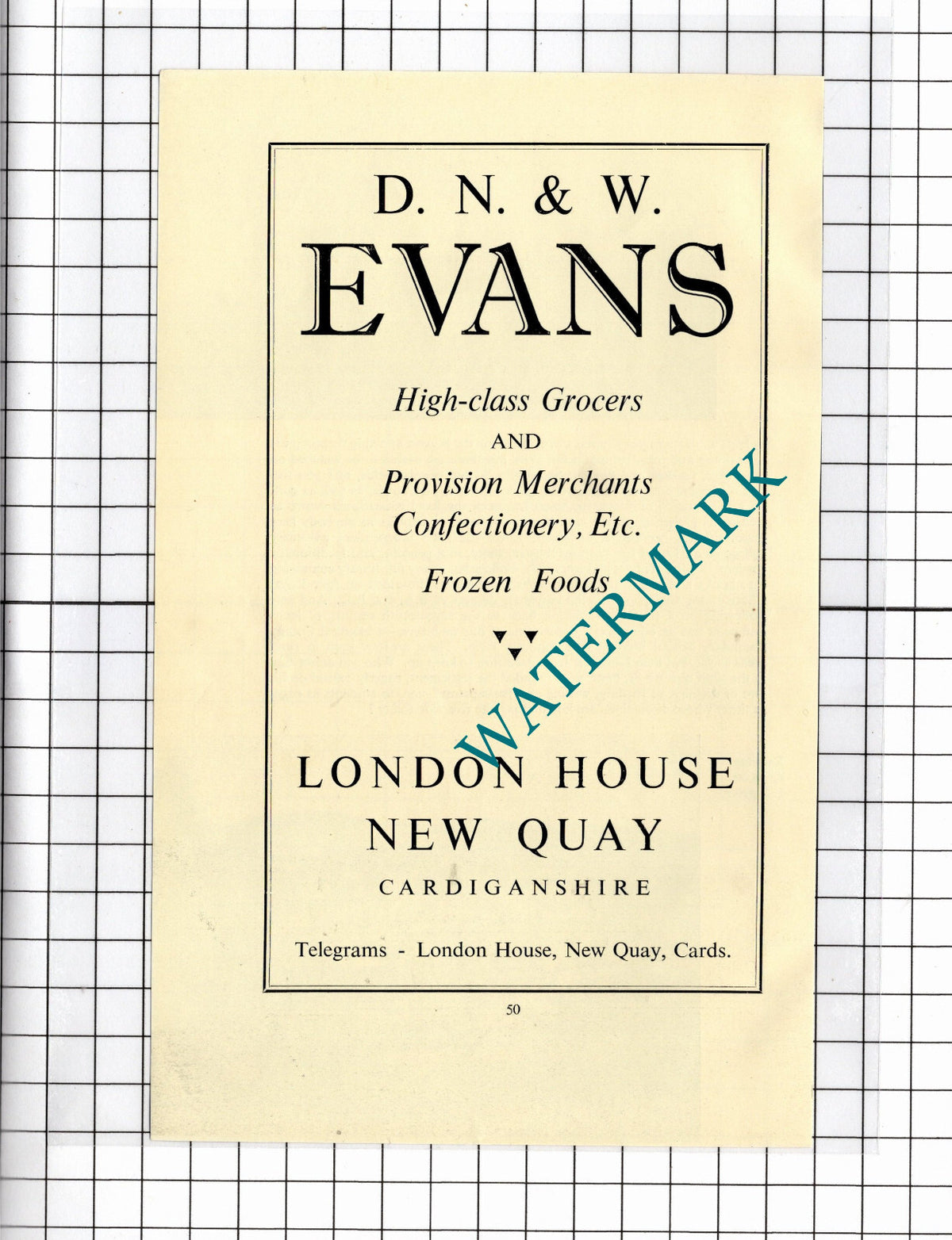 DN & W Evans Grocers New Quay Cardiganshire Wales - 1957 Advert