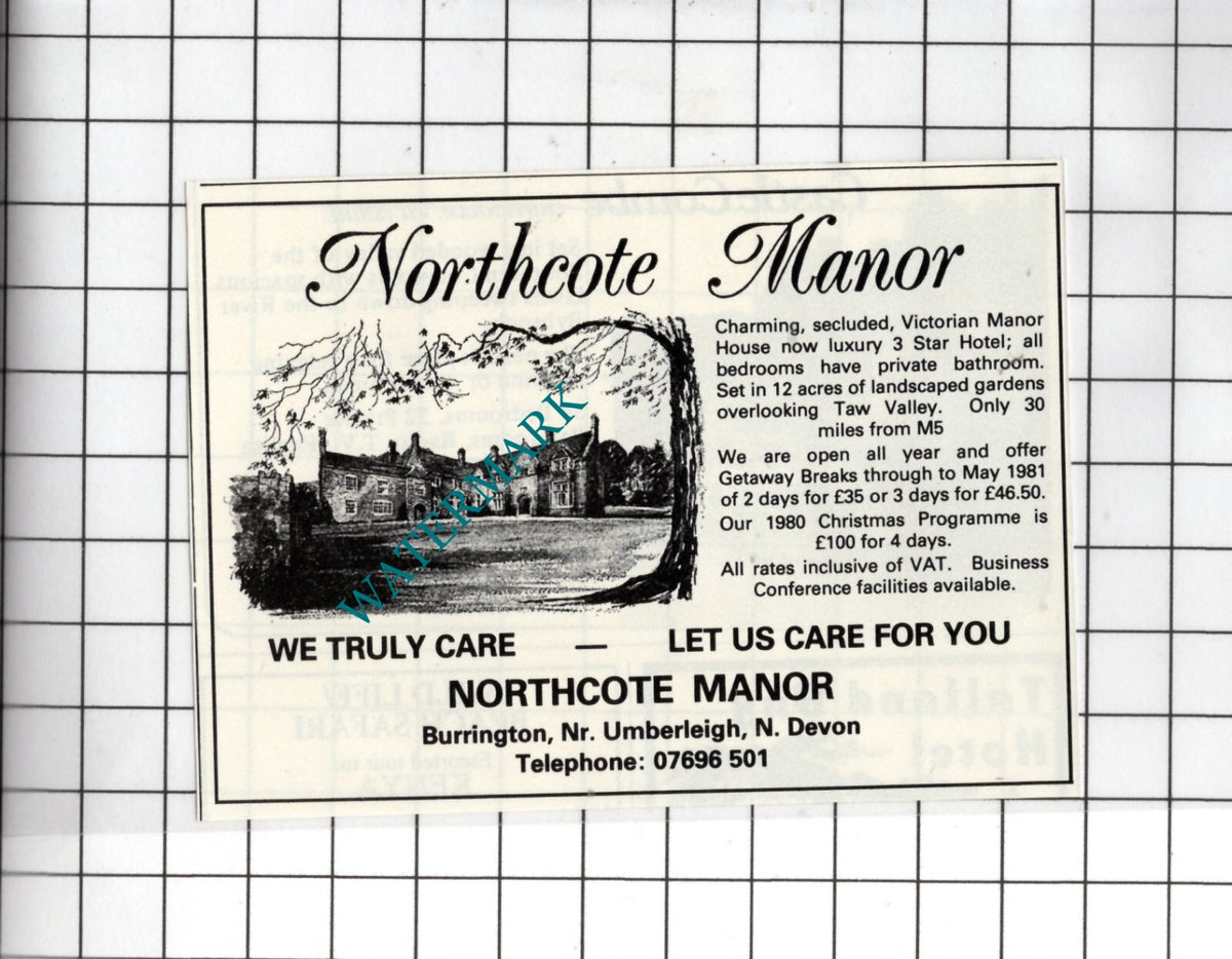 Northcote Manor Burrington Devon - 1980 SMALL Advert