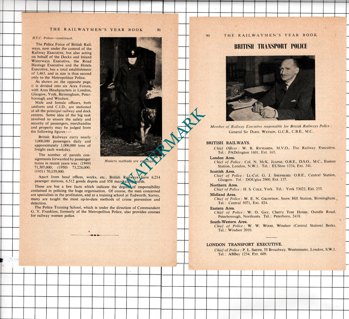 General Sir Daril Watson British Transport Police - 1953 Small Article