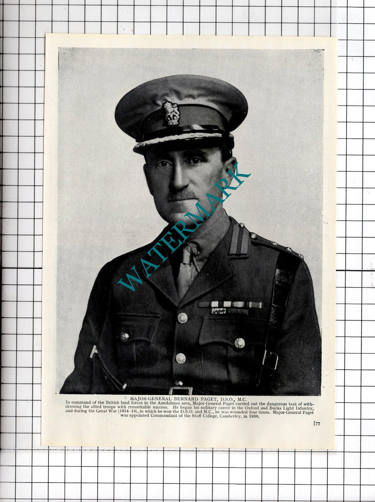 Major General Bernard Paget World War Two WW2 - c.1940's Cutting