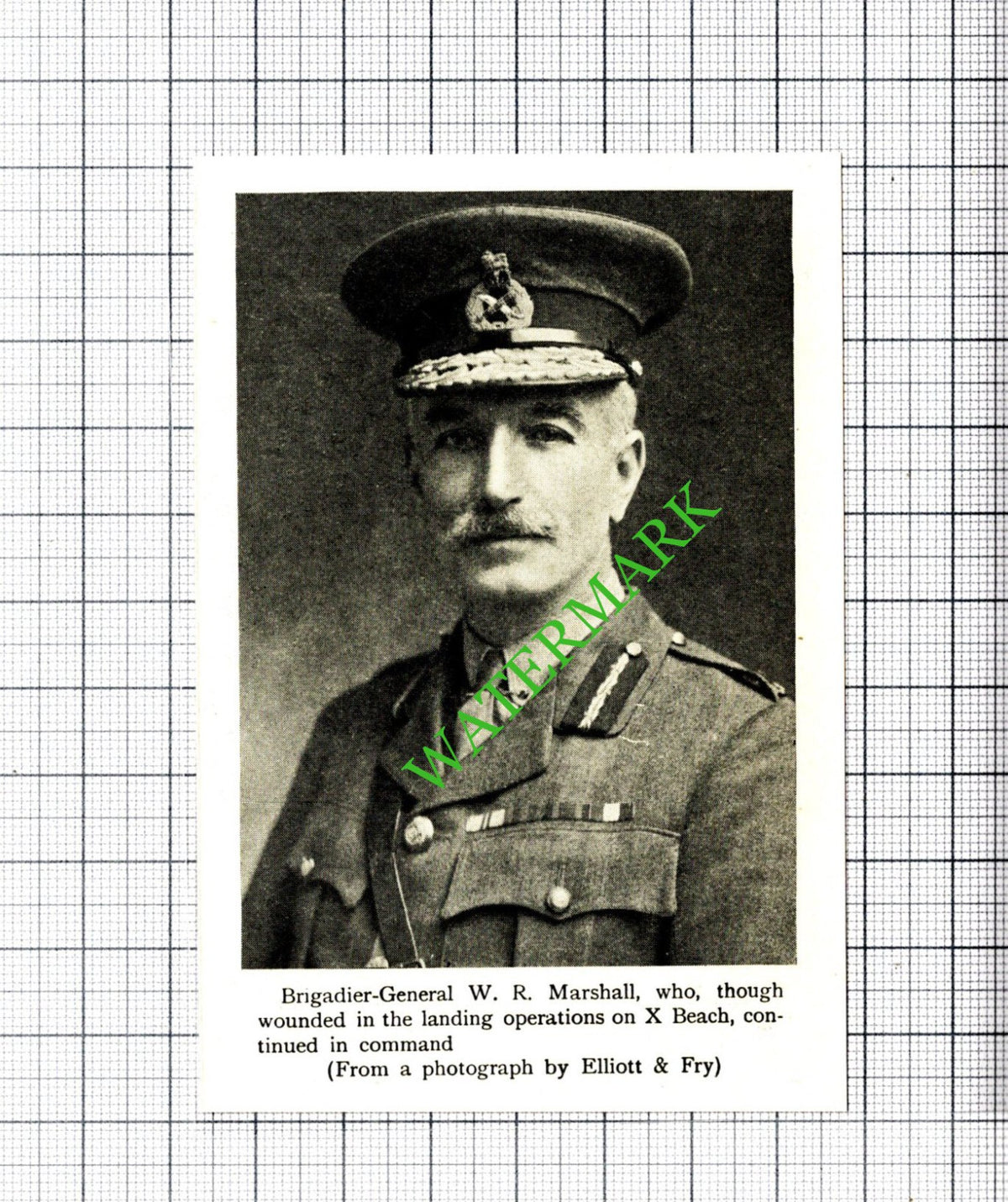 Brig Gen W R Marshall X Beach Great War - c.1920 Small Cutting