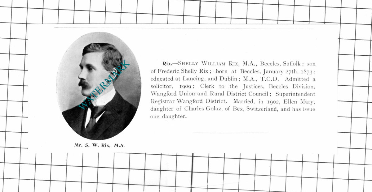 Shelly William Rix Beccles Suffolk - 1911 Clipping