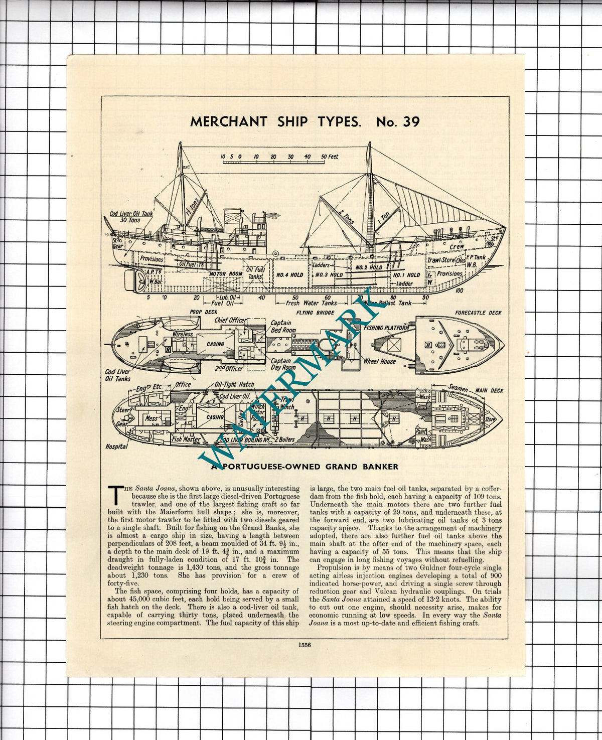 The SANTA JOANA Ship Portuguese Trawler - c.1940's Cutting