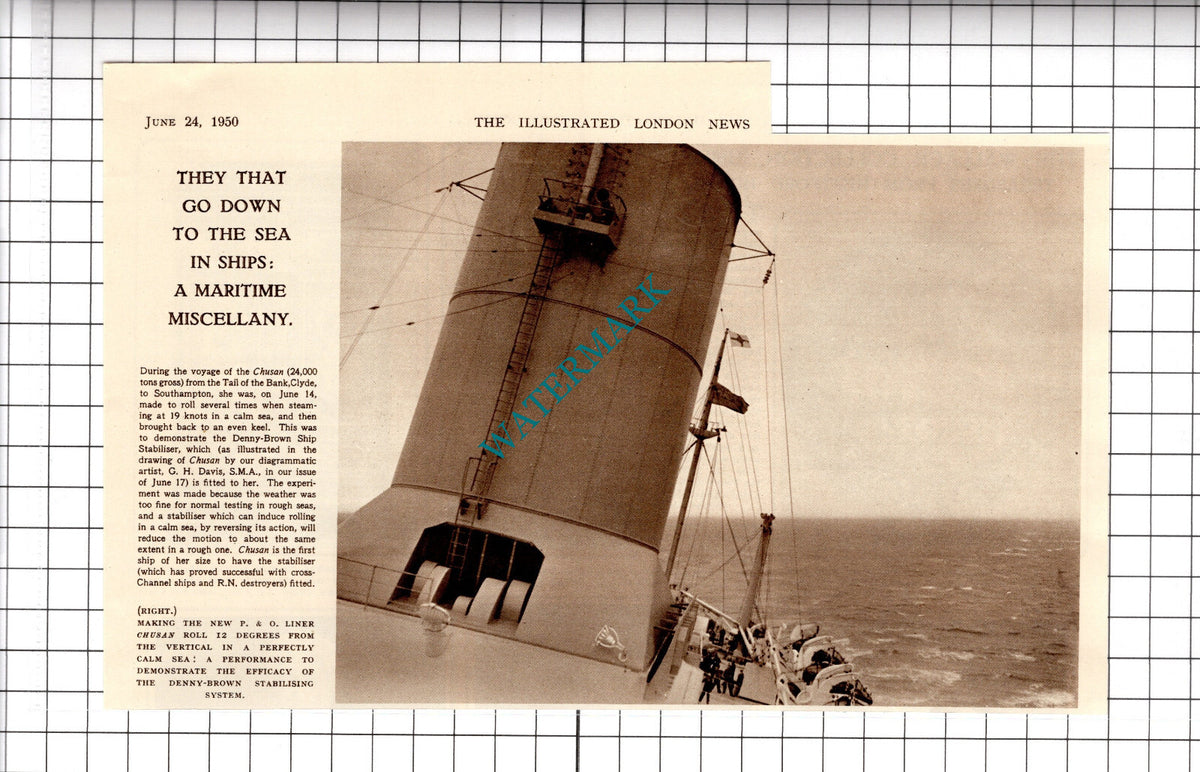 P & O Liner Ship Chusan Denny Brown Stabiliser - 1950 Cutting