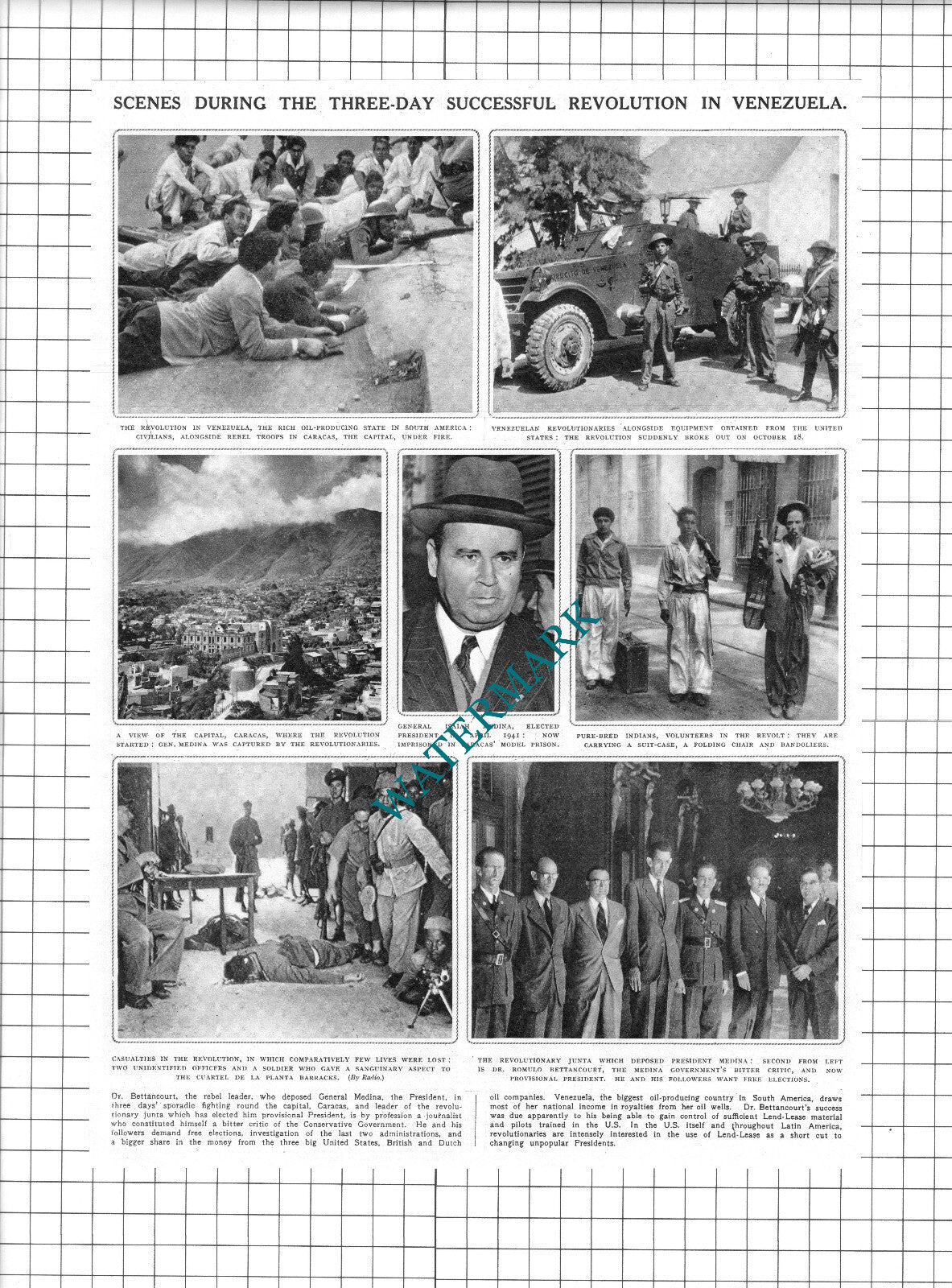 Venezuela Revolution General Isaiah Medina Bettancourt - 1945 Clipping / Print