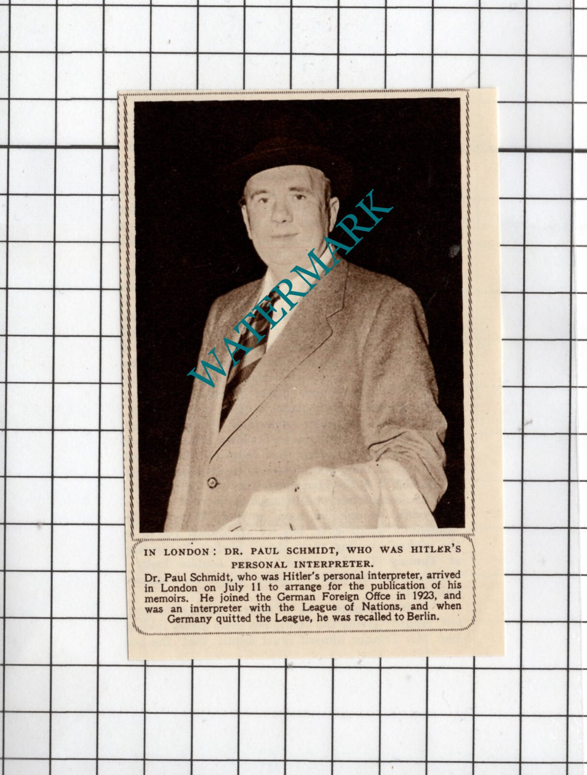 Dr Paul Schmidt German Interpreter WW2 - 1950 Small Cutting