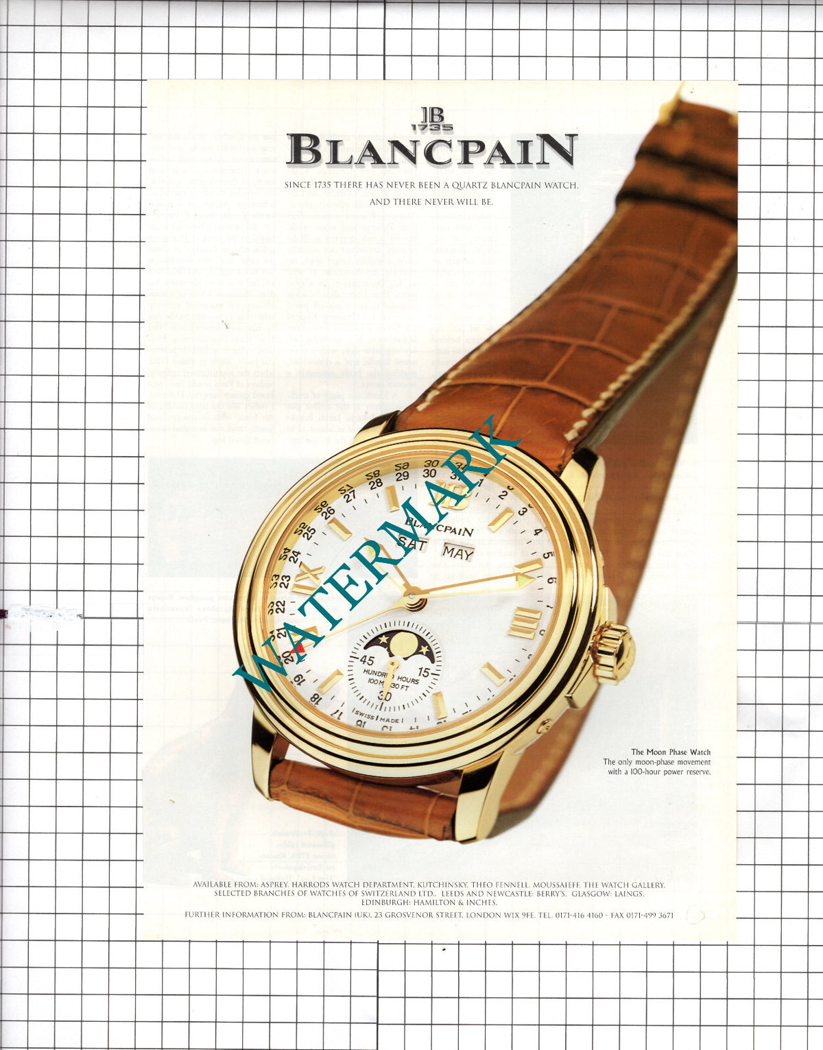 Blancpain Watch ADVERT - 1997 Cutting