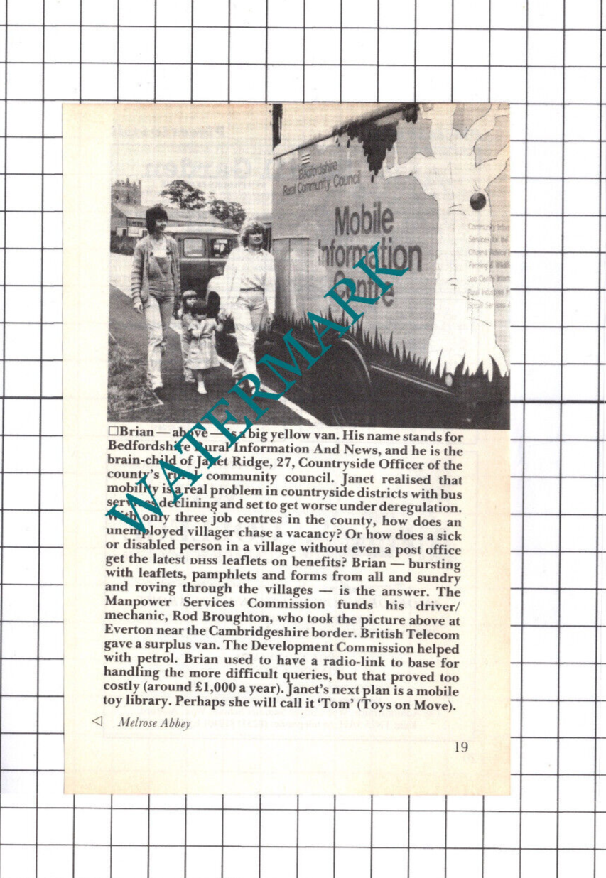 Bedfordshire Rural Information and News Van BRIAN Janet Ridge - 1986 Clipping