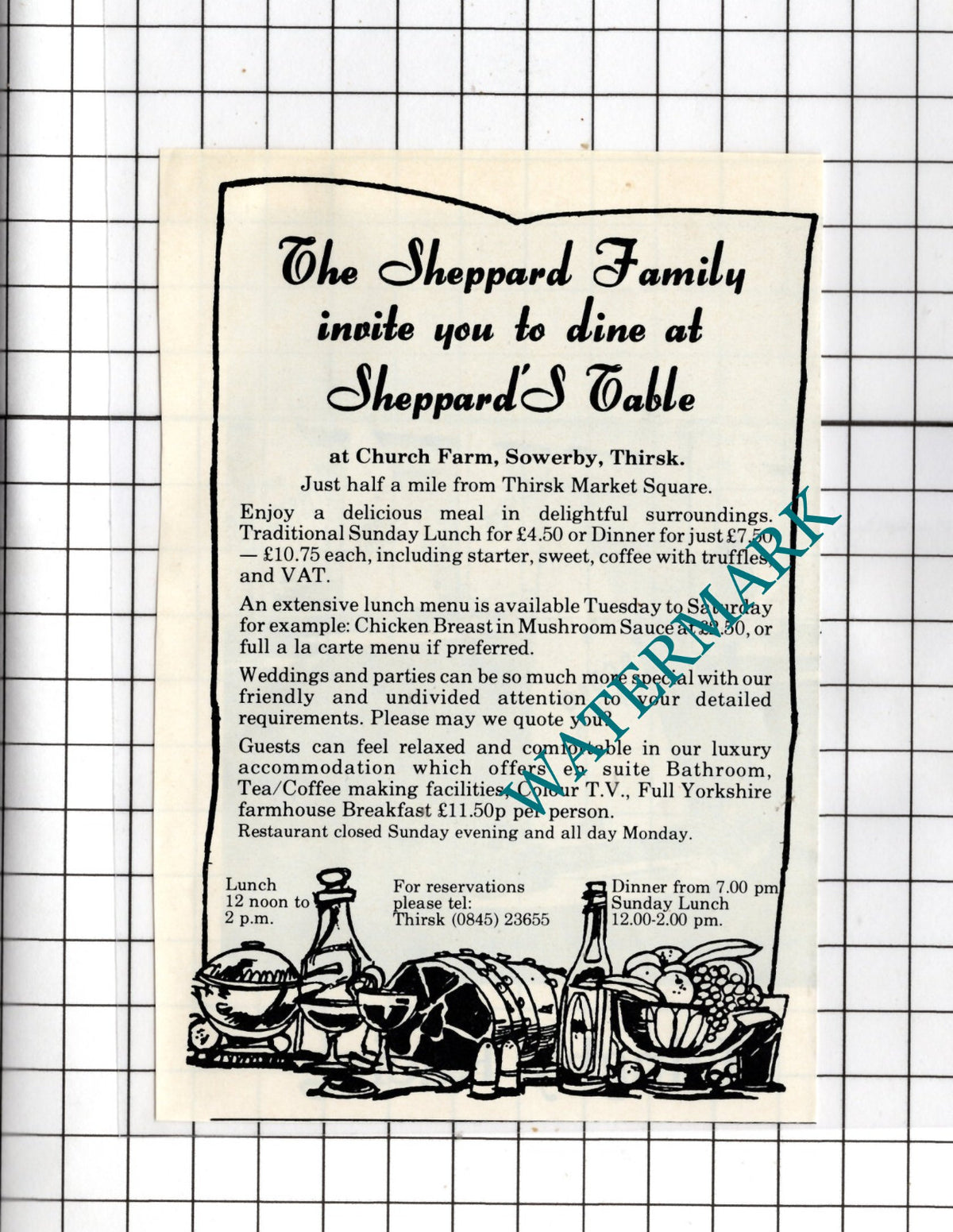 Sheppard's Table Church Farm Sowerby Thirsk Yorkshire Sheppard 1982 SMALL Advert
