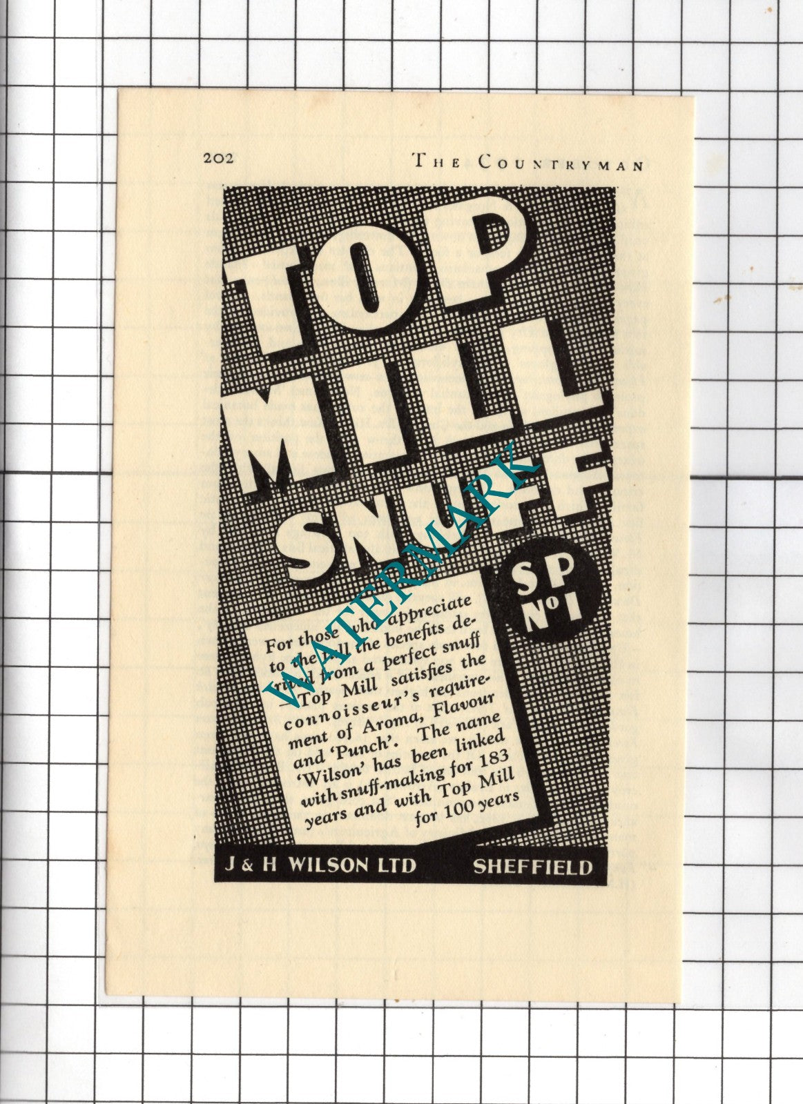 Top Mill Snuff J & H Wilson Ltd Sheffield - 1934 Small Advert