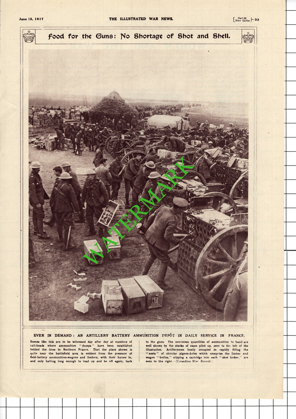 Artillery Battery Ammunition Depot France Great War WW1 - 1917 Cutting / Print
