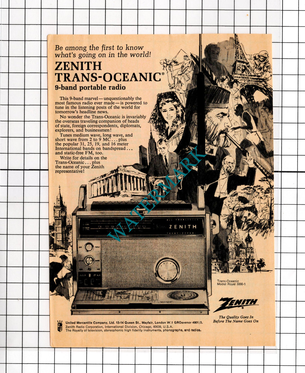 Zenith Trans-Oceanic Portable Radio ADVERT ONLY! - 1967 Small Advert