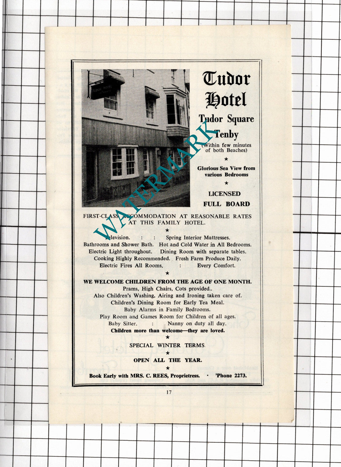 The Cobourg Hotel Tenby Wales Horner / Tudor Hotel Mrs C Rees - 1962 ADVERT