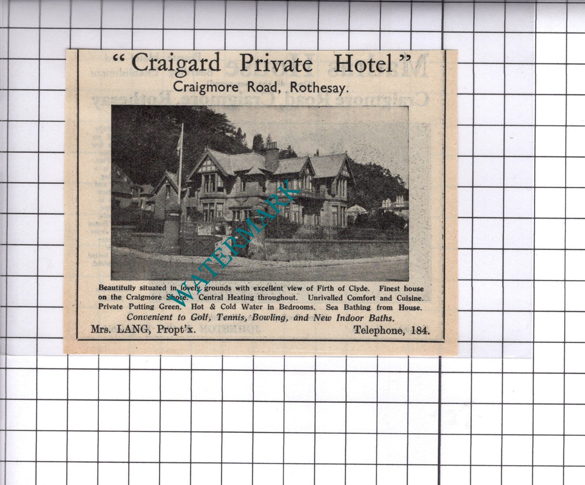 Madras House Craigmore Rothesay Johnstone / Craigard Lang Advert - 1939 Cutting