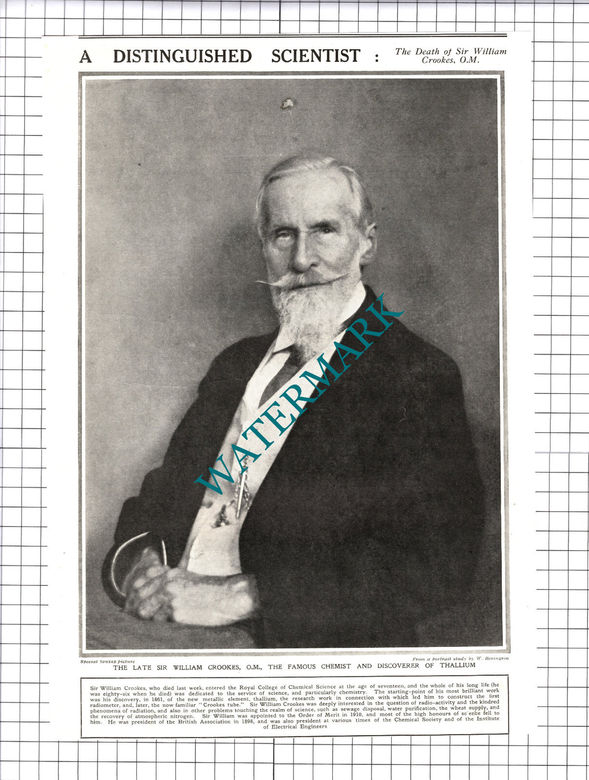 Sir William Crookes Chemist Thallium - 1919 Cutting / Print