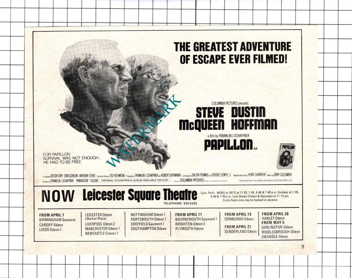 PAPILLON Film Steve McQueen Advert - 1974 Cutting