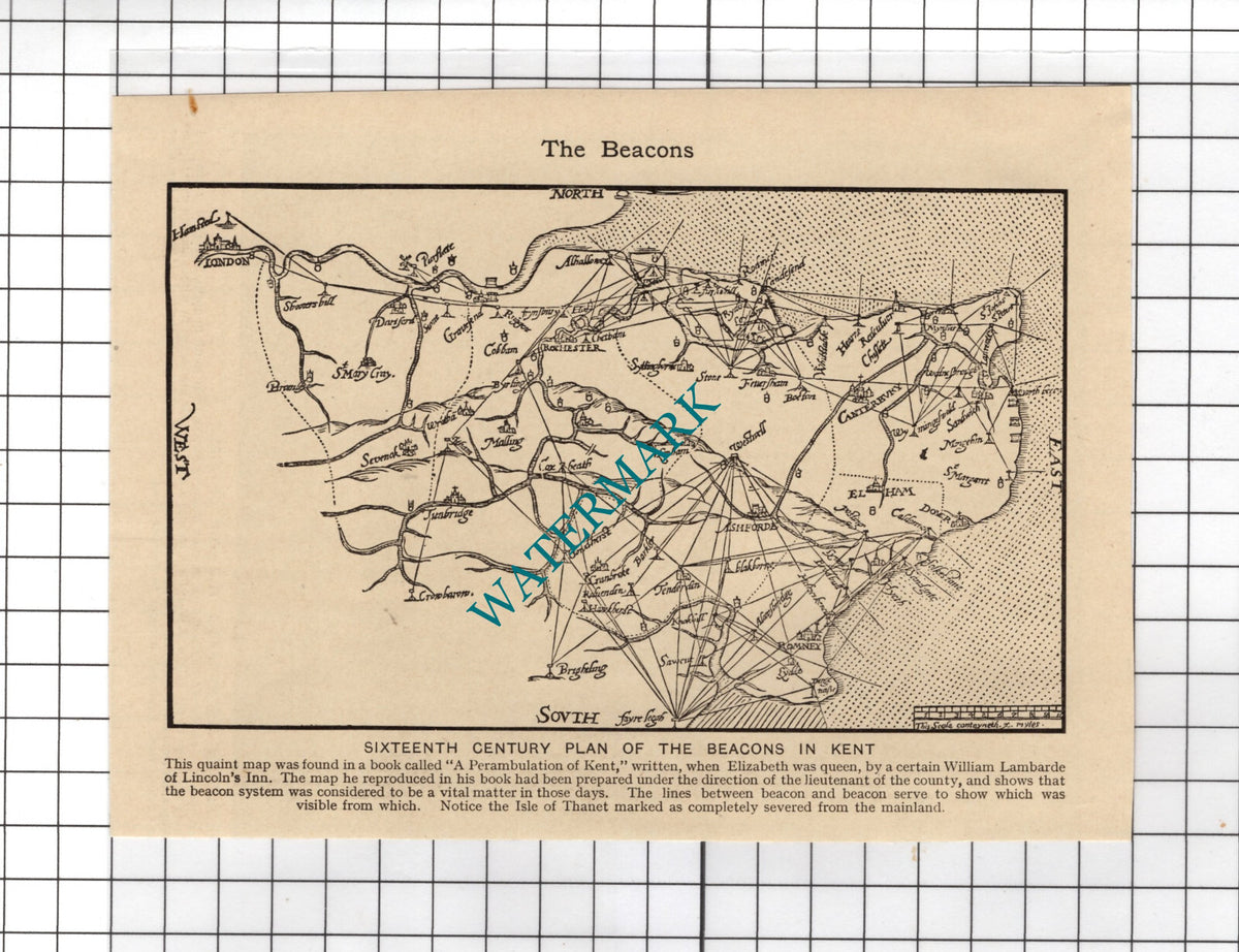 The Beacons Of Kent Small Map - c.1940'a Cutting