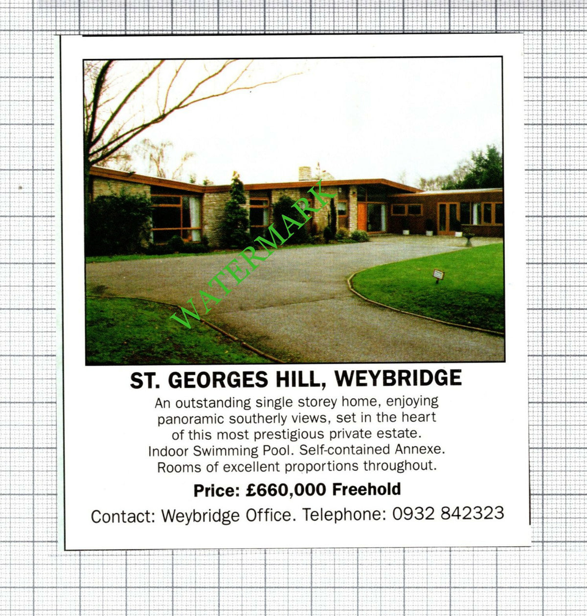 St Georges Hill Weybridge House Sale Advert - 1991 Cutting