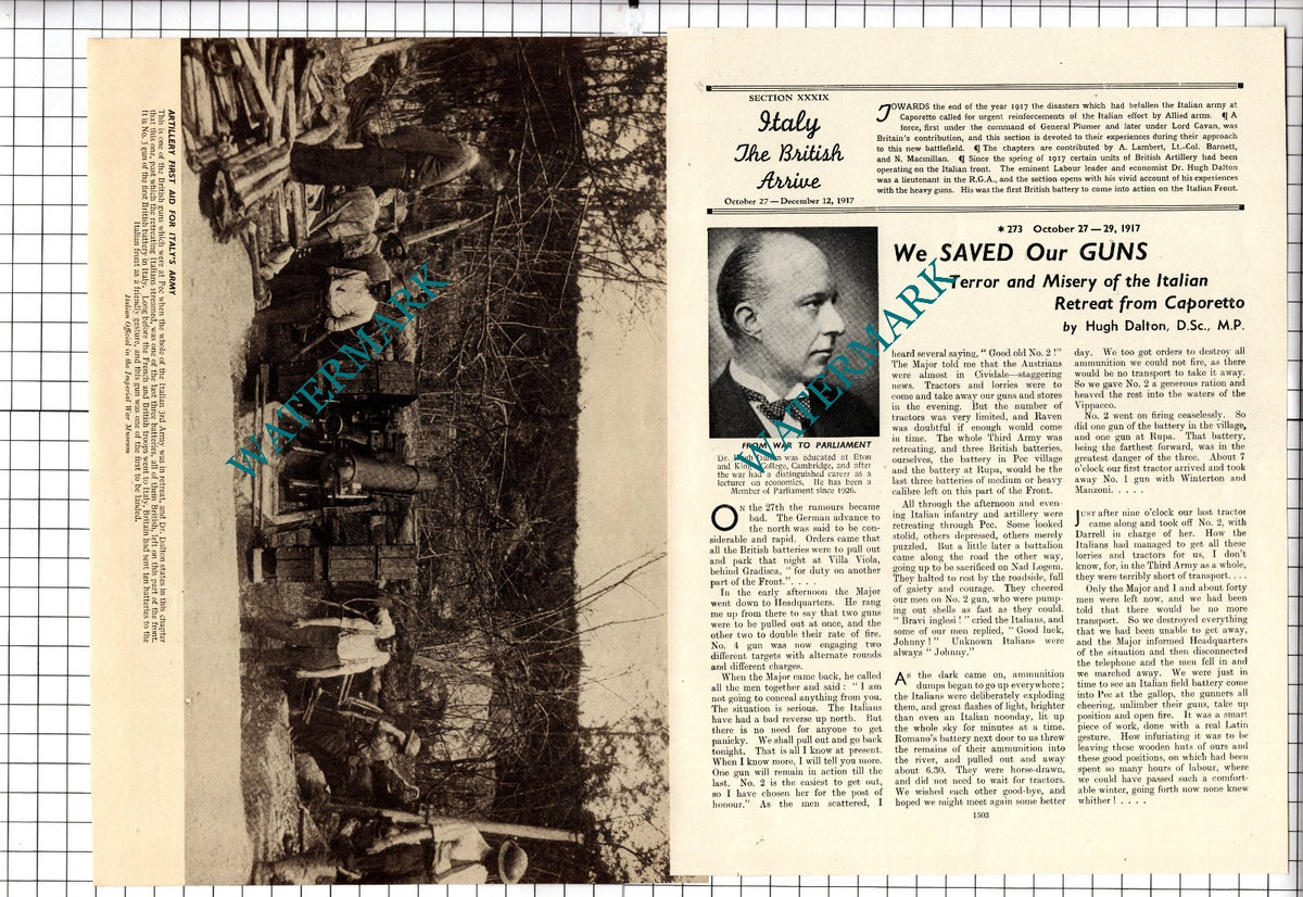 Dr Hugh Dalton Caporetto Italy WW1 - 1939 Article