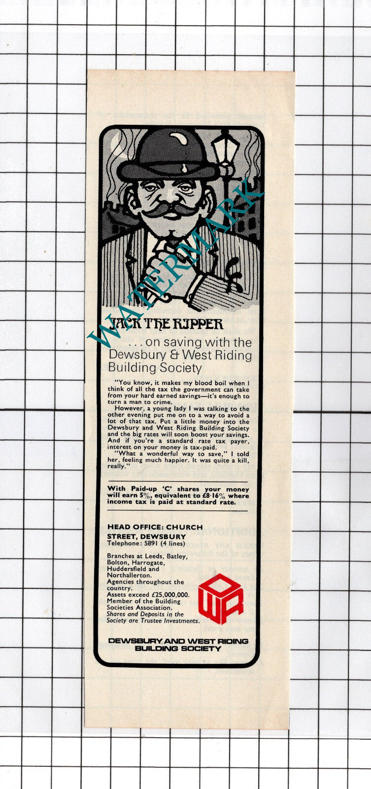 Jack The Ripper Dewsbury and West Riding Building Society ADVERT - 1972 Cutting