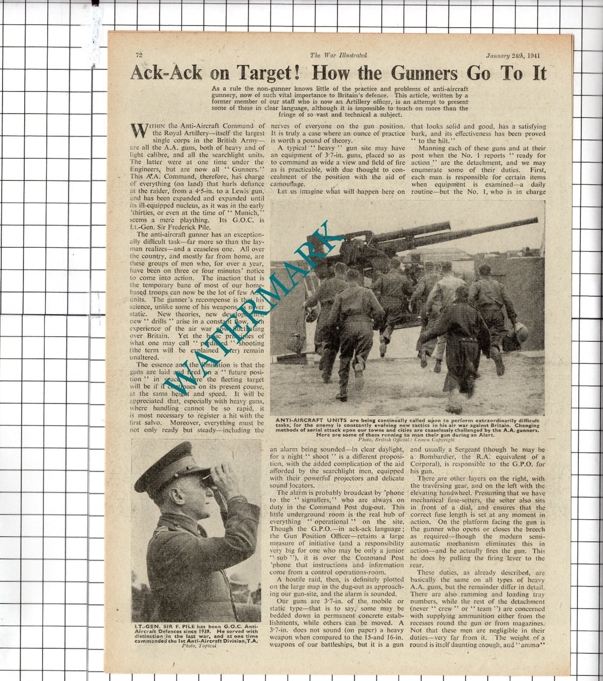 Anti-Aircraft Command Sir Frederick Pile World War Two WW2 - 1941 Article
