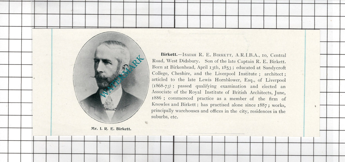Mr Isaiah R E Birkett 10 Central Road West Didsbury Manchester - c.1900 Cutting