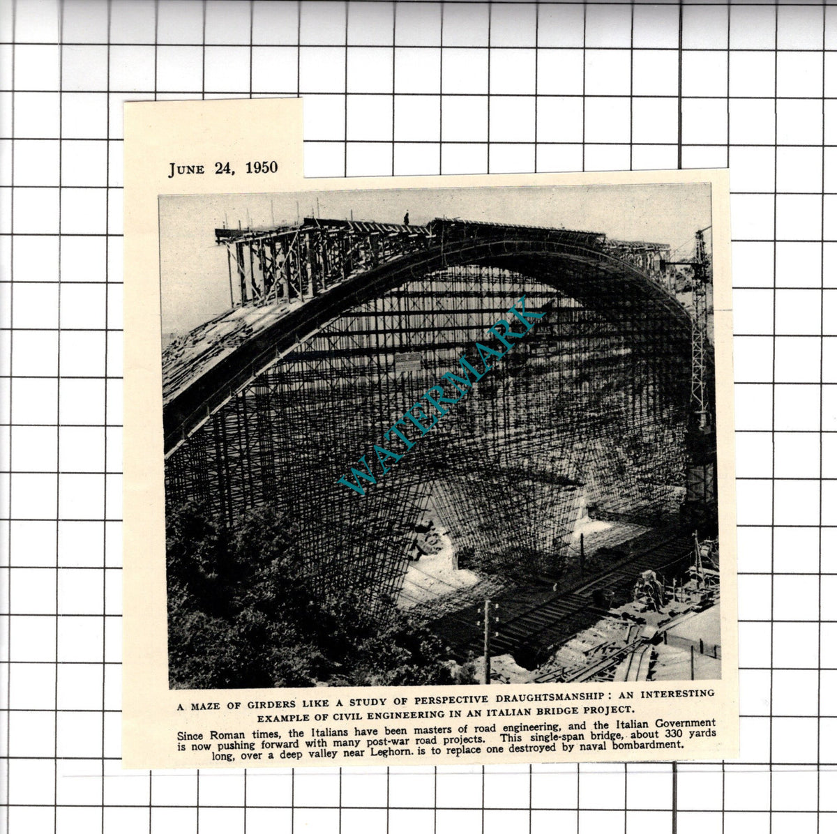 Leghorn Italy Bridge - 1950 Small Cutting