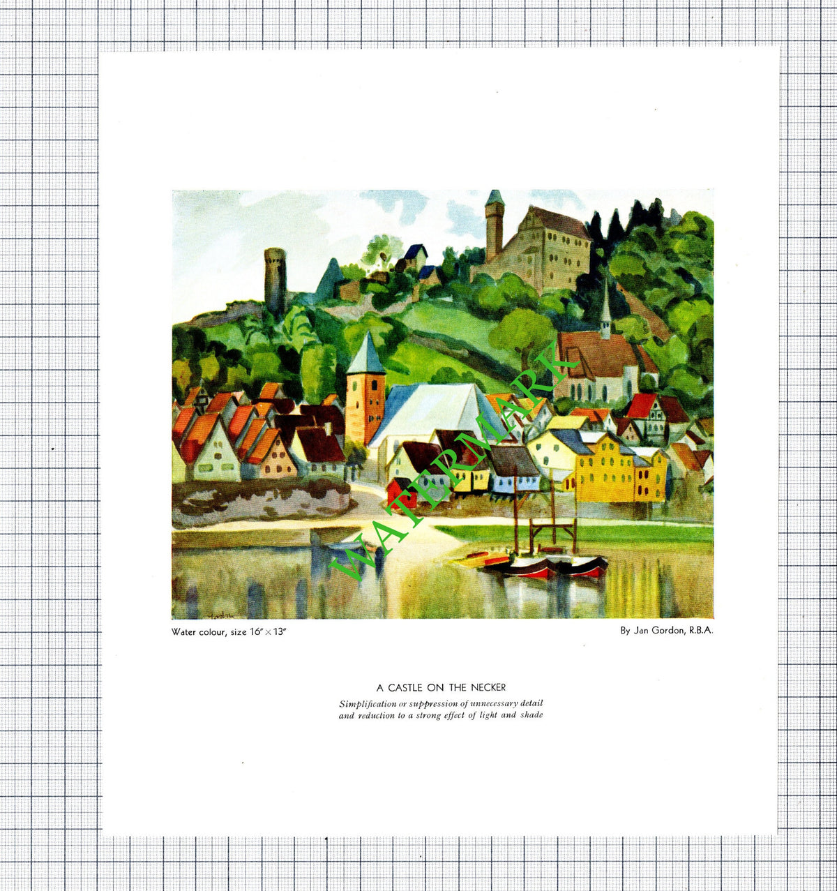 Jan Gordon Castle On The Necker - 1930s Cutting / Print