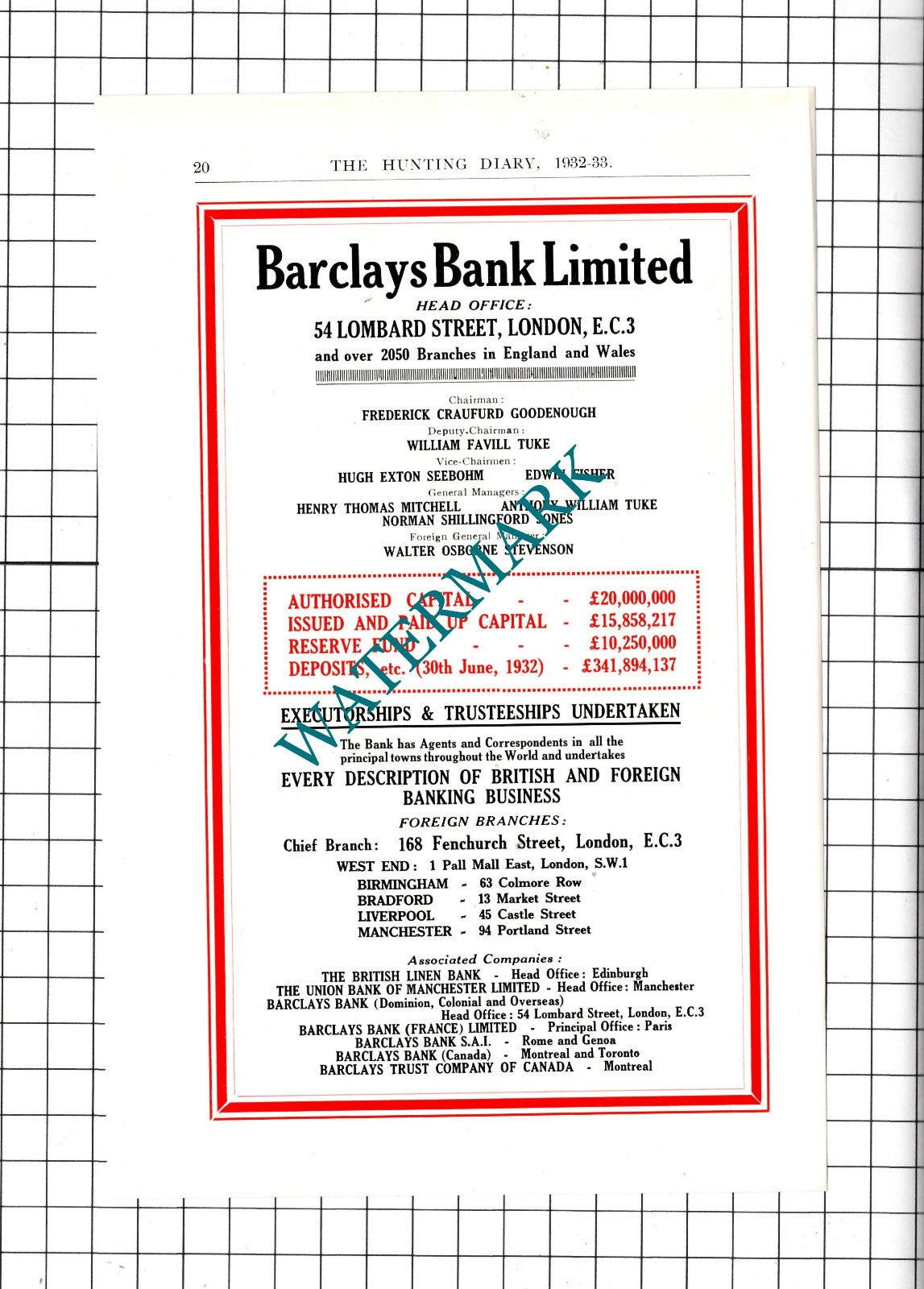 Barclays Bank Ltd 54 Lombard Street London Tuke Seebohm Goodenough 1932 Advert