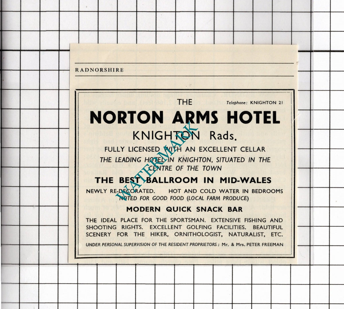 The Norton Arms Hotel Knighton Radnorshire Freeman Small Advert - 1953 Clipping