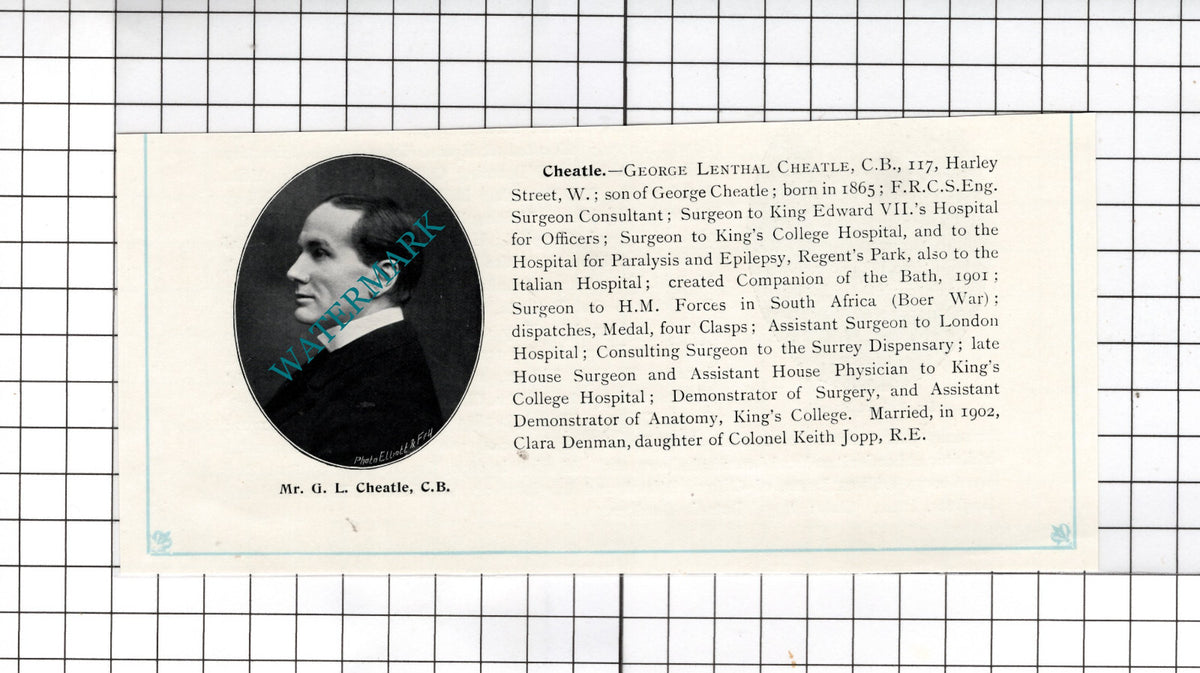 Mr George Lenthal Cheatle Surgeon King's College Hospital - c.1910 Cutting