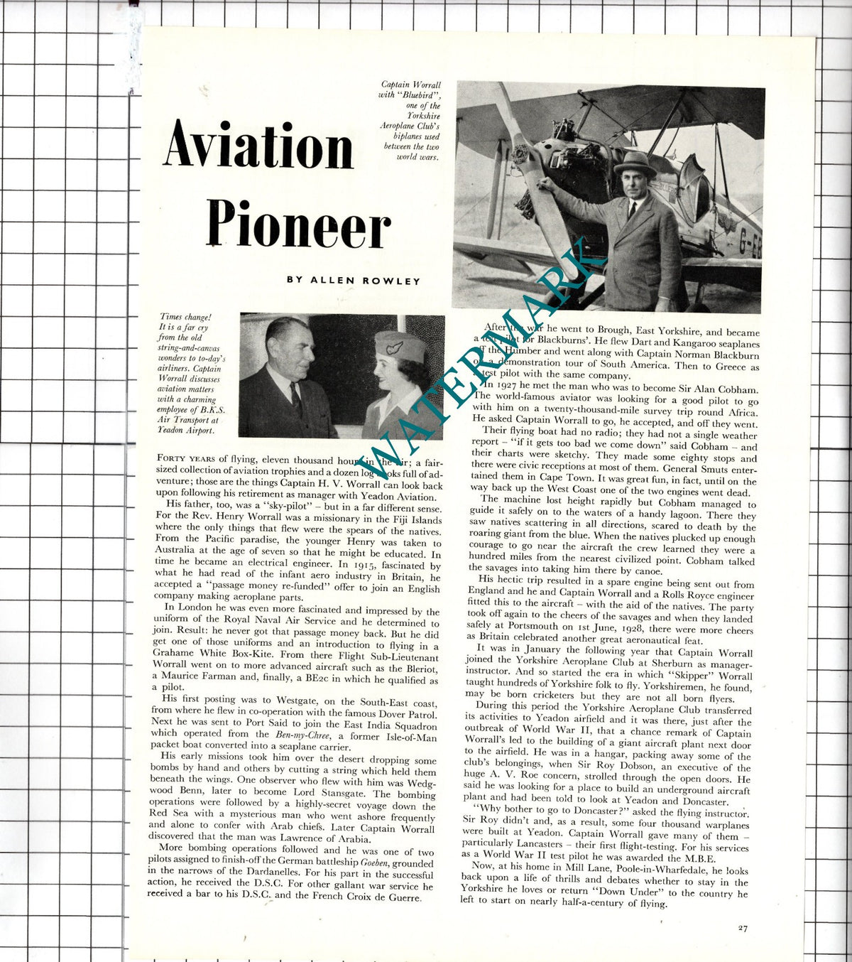 Captain H V Worrall Yeadon Aviation Yorkshire - 1956 Article