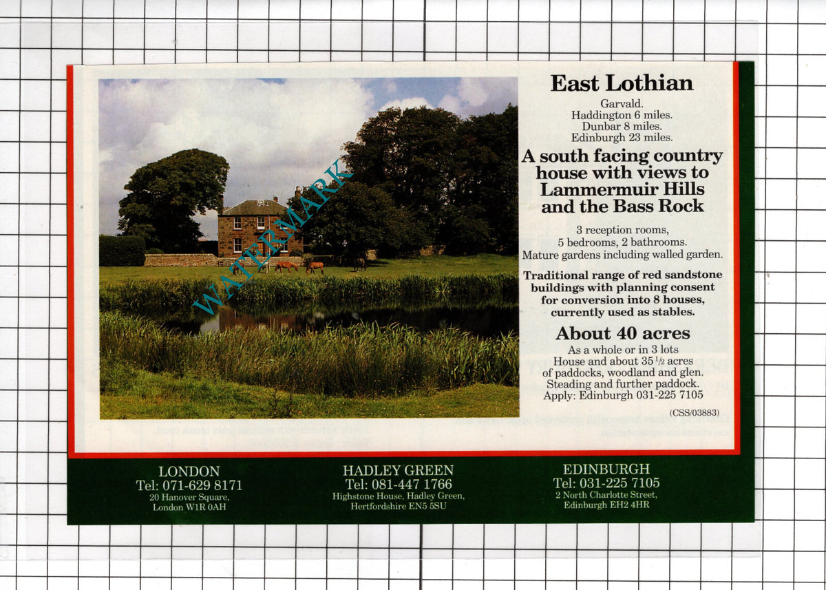 Kintbury Berkshire / Garvald East Lothian Scotland - 1991 House Sale Advert