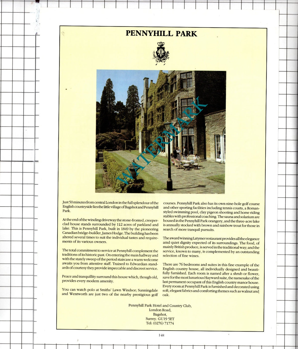 Pennyhill Park Hotel Bagshot Surrey - 1991 Advert