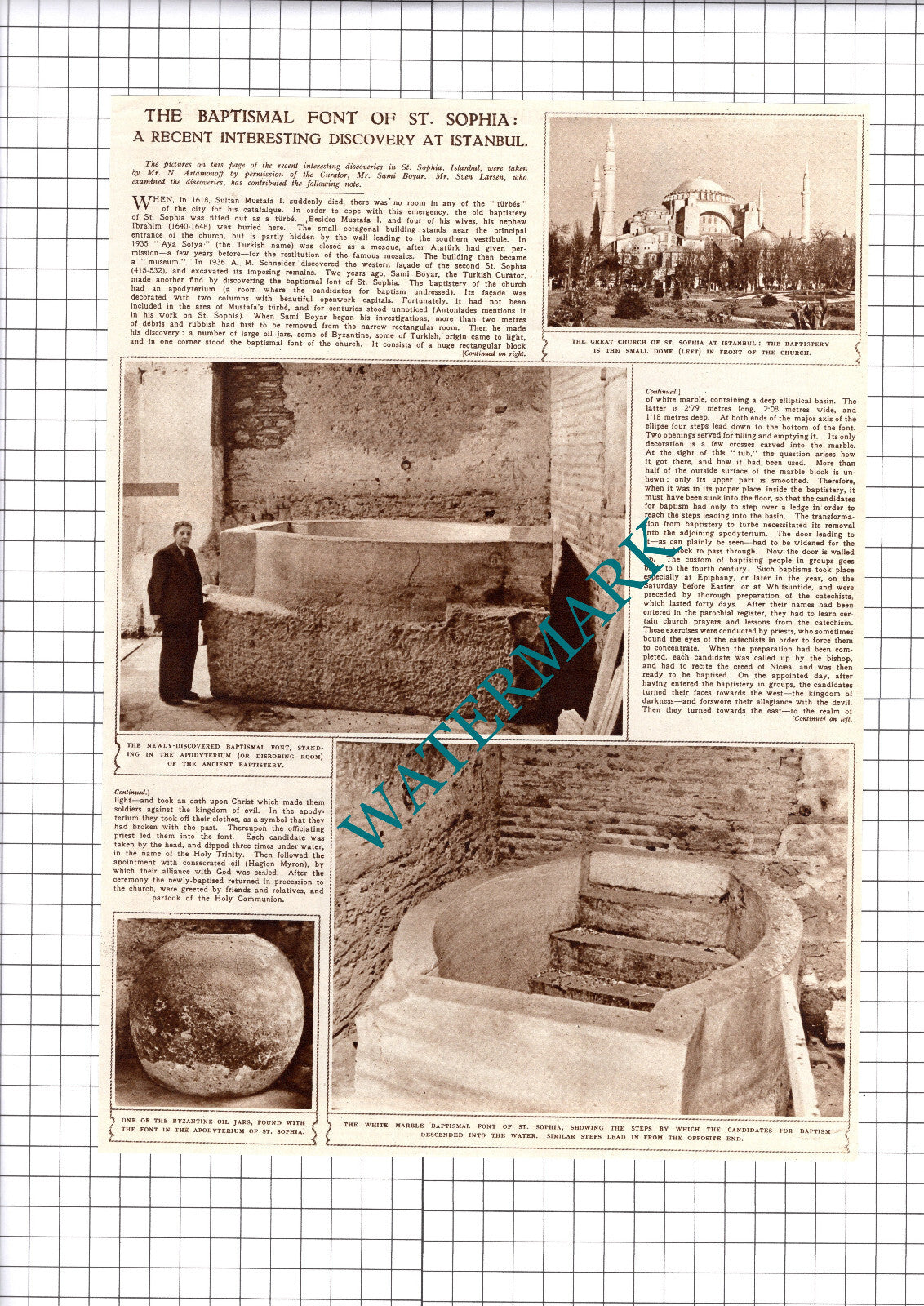 Baptismal Font St Sophia Istanbul Sven Larsen Artamonoff 1945 Clipping / Print