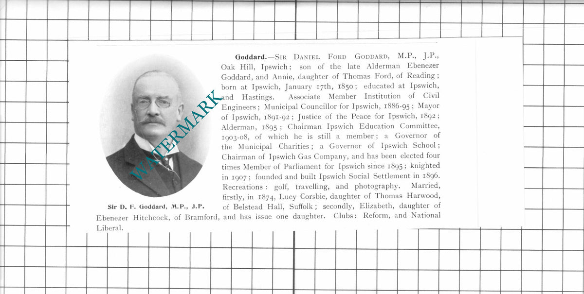 Sir Daniel Ford Goddard Oak Hill Ipswich - 1911 Clipping