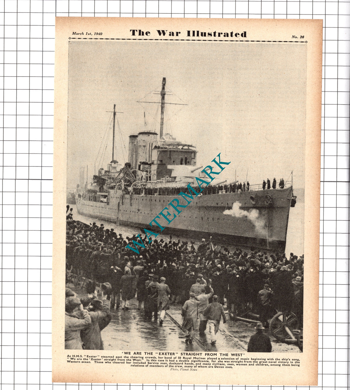 HMS EXETER Ship Royal Marines World War Two - 1940 Clipping / Print