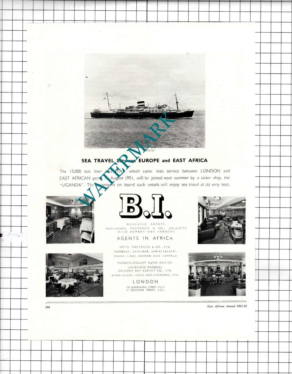 SS Kenya Ship B I Managing Agents - 1951 Advert