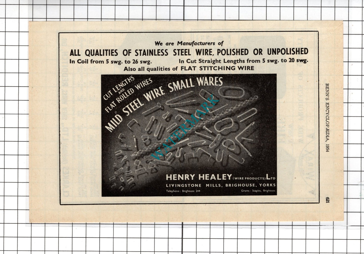 Henry Healey Wire Products Ltd Brighouse Yorkshire - 1954 Advert