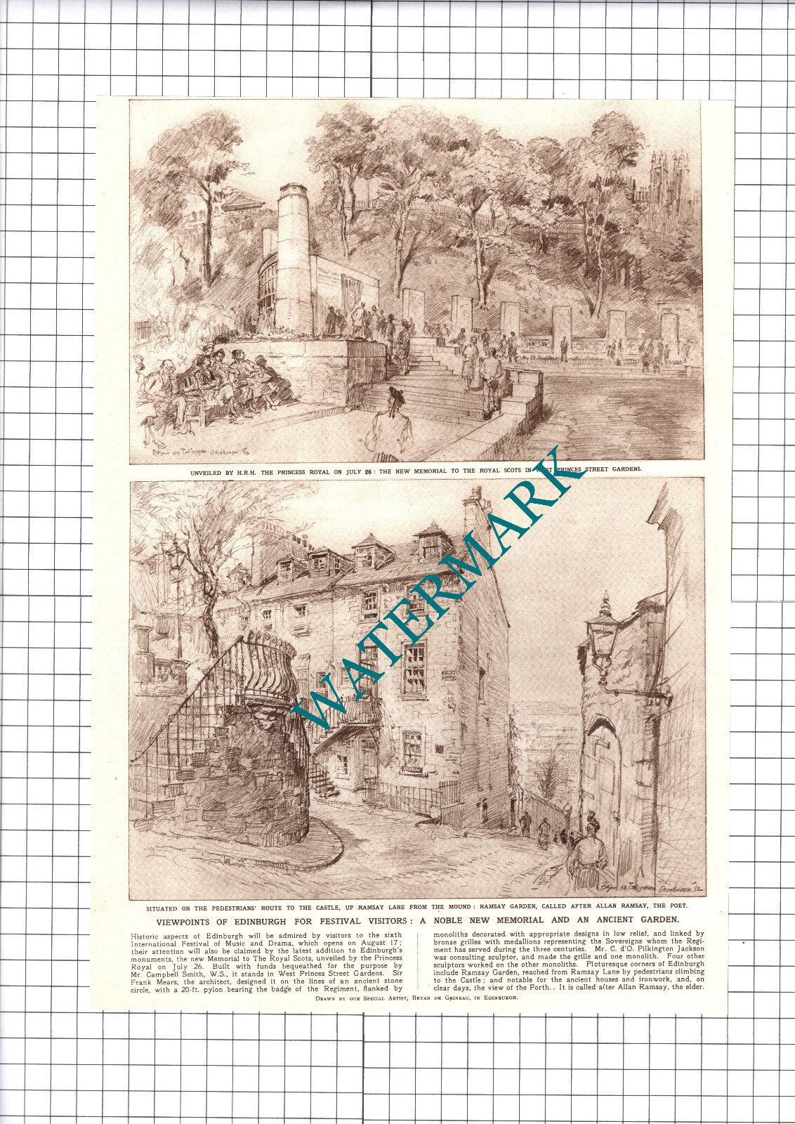 Edinburgh Scotland War Memorial Ramsay Garden - 1952 Clipping / Print