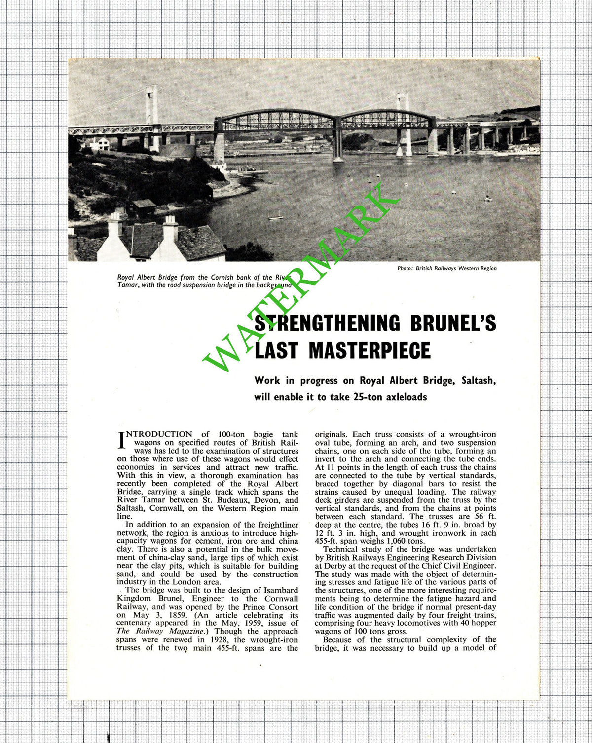 Royal Albert Bridge Saltash Cornwall - 1968 Article