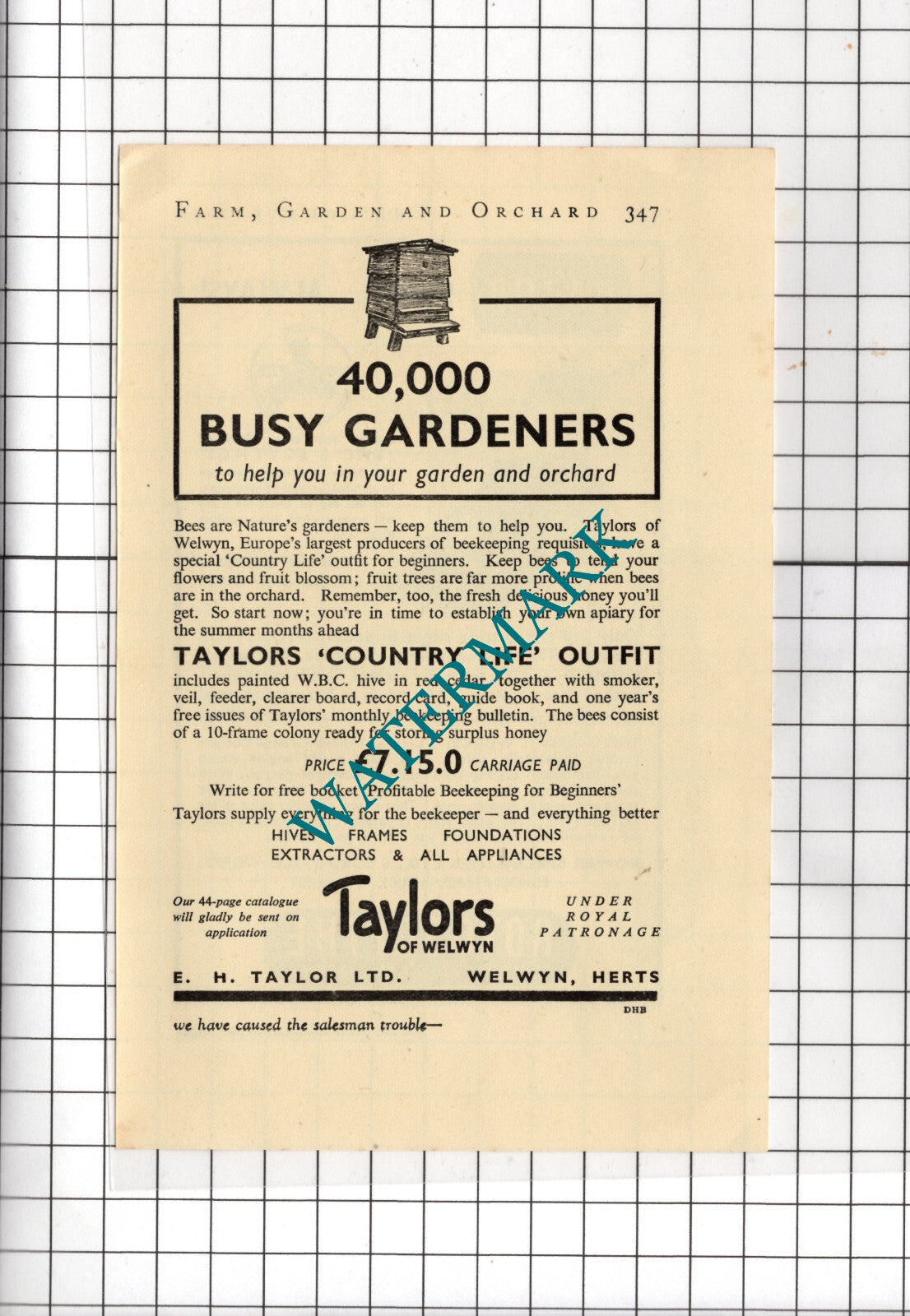 Taylors Of Welwyn E H Taylor Ltd Welwyn Herts - 1938 Small Advert