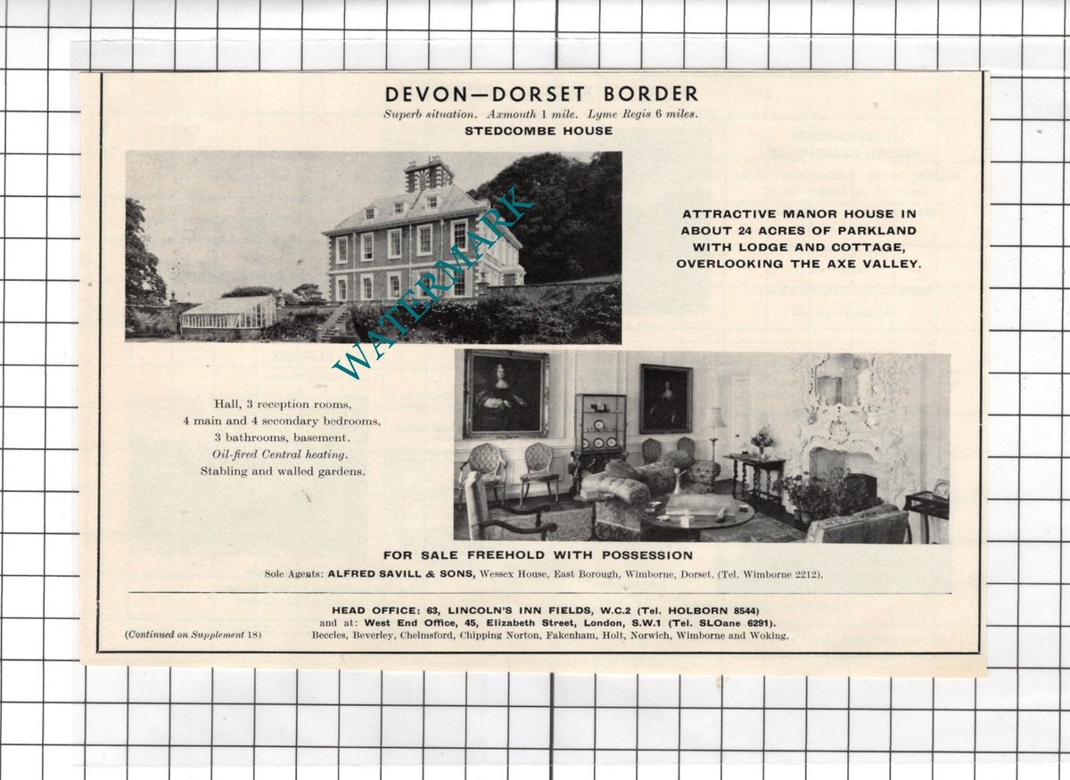 Stedcombe House Axmouth Devon House Sale Advert - 1967