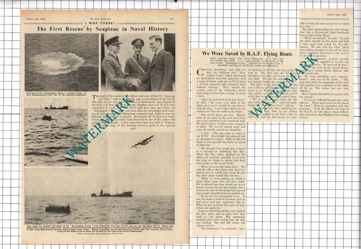 SS KENSINGTON COURT Ship Schofield Thurston Smith WW2 - 1939 2-Part Clipping