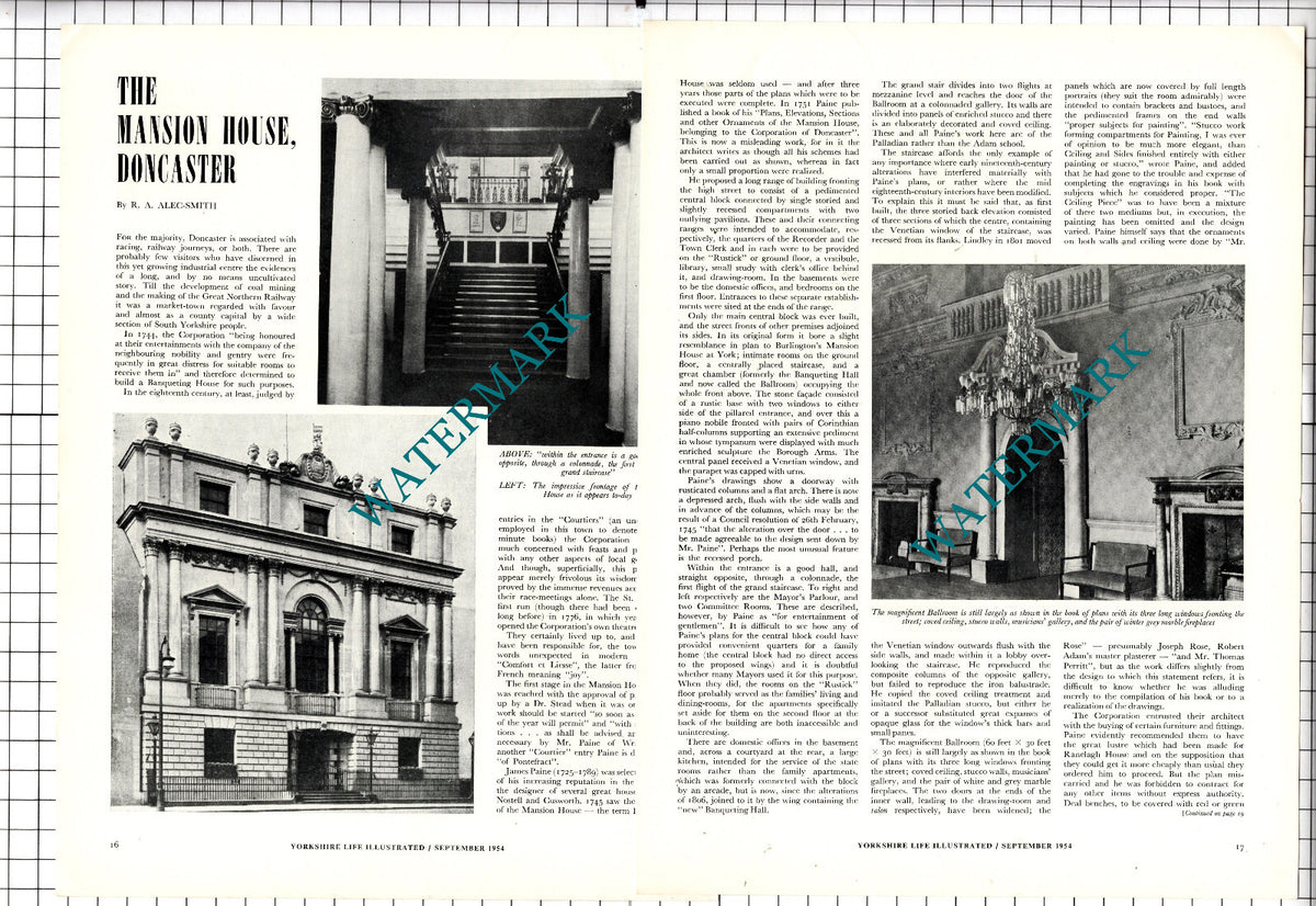 The Mansion House Doncaster Yorkshire - 1954 Article
