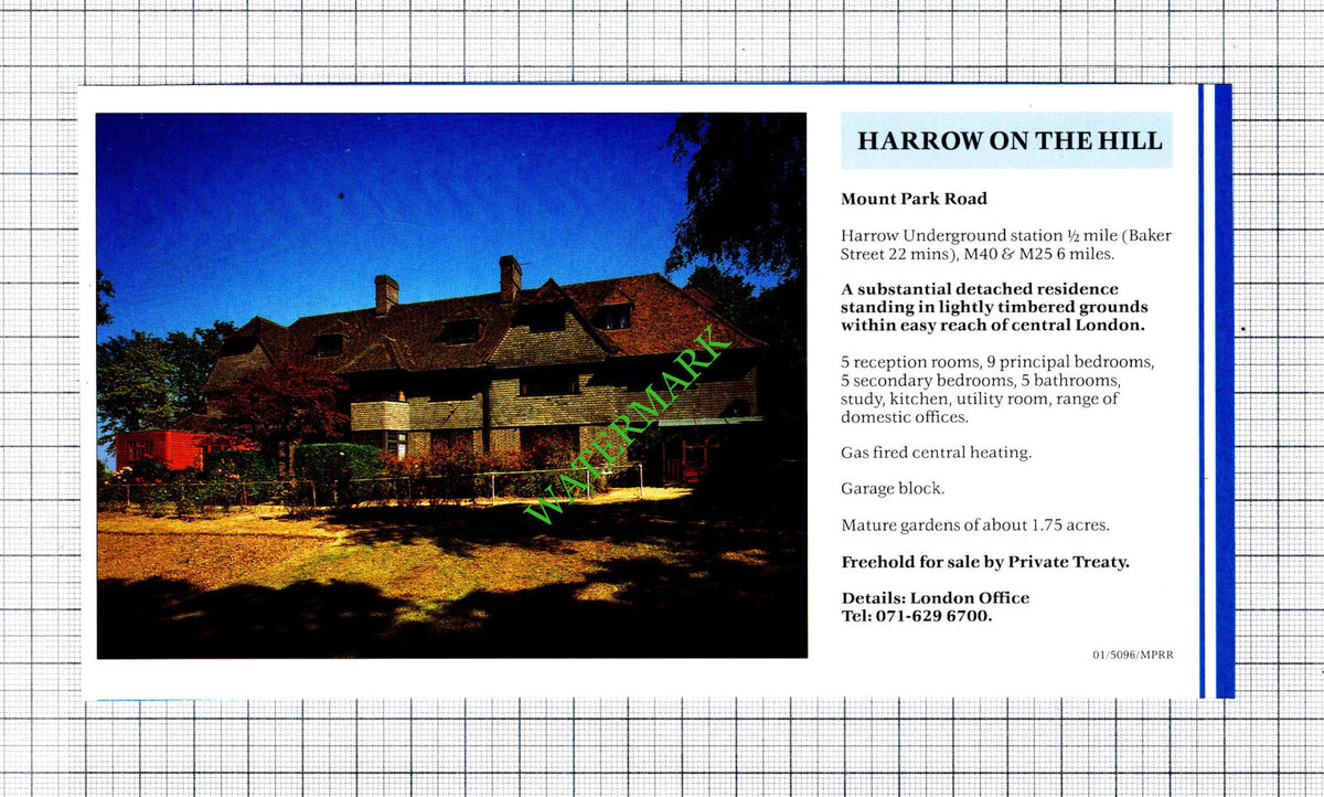 Harrow On The Hill Mount Park Road House Sale Advert - 1991 Cutting